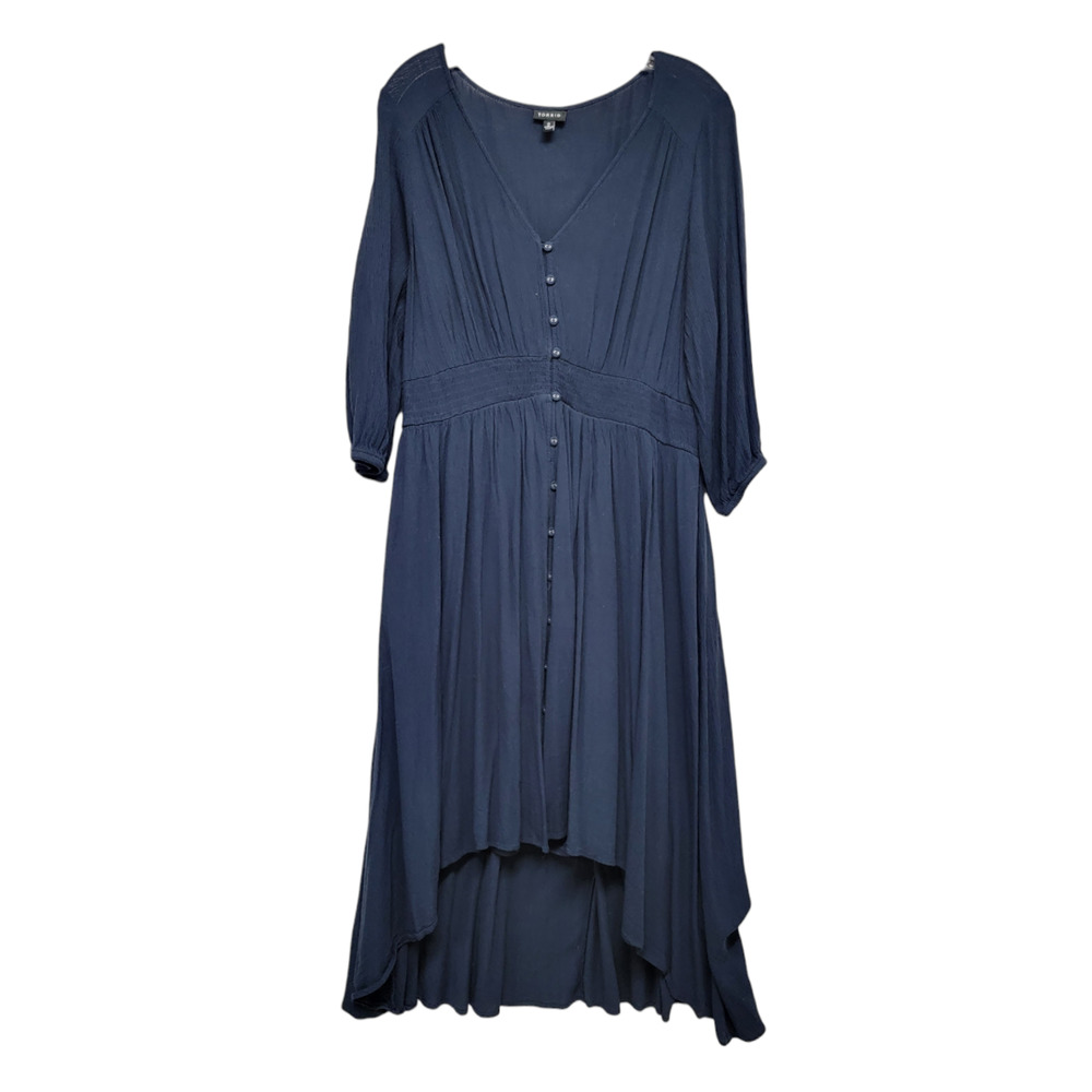 Torrid Women's Button Front High Low A-line Midi Dress Navy Blue Size 2X - Picture 2 of 5